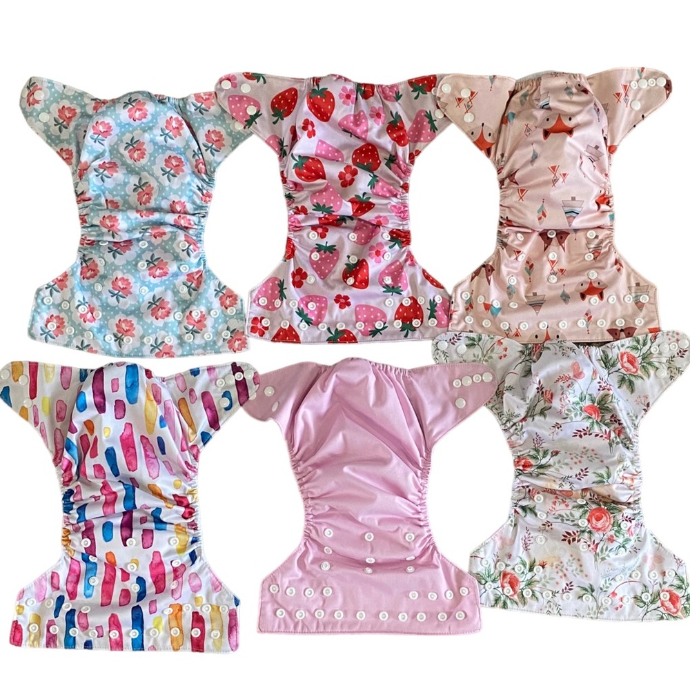Set Of Six Pocket Cloth Diapers With Inserts